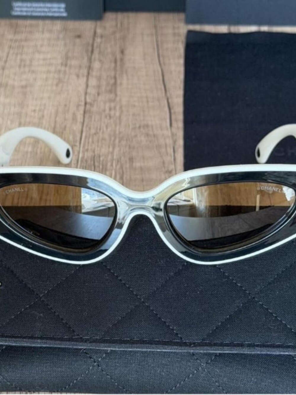Chanel Black & White Cat Eye Sunglasses - Picture 3 of 7